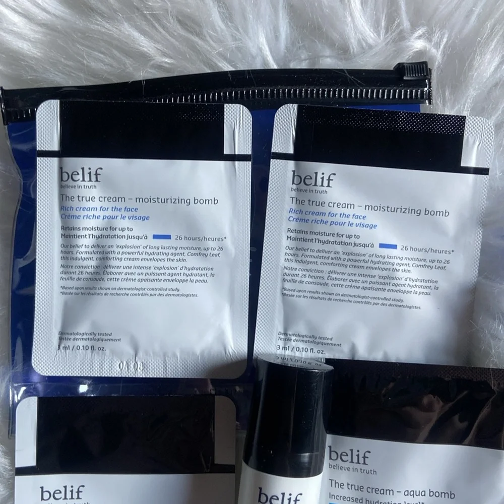 Belif Skincare Sample Travel Bundle; Aqua Bomb Cleanser True Cream & More